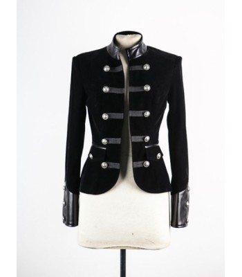 Women Gothic Black Velvet Coat Accents Double-Breasted Women Military Velvet Jacket Coat 